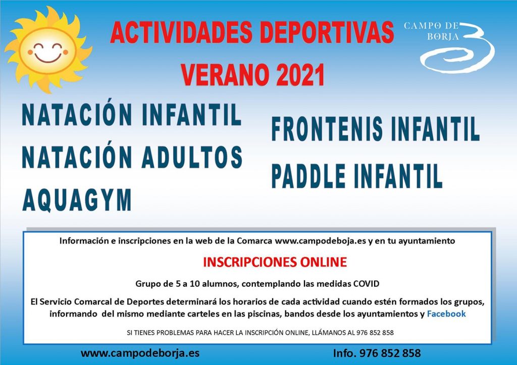 Infórmate de las Actividades Deportivas Verano 2021, en todos los municipios de la Comarca (excepto Borja y Mallén).