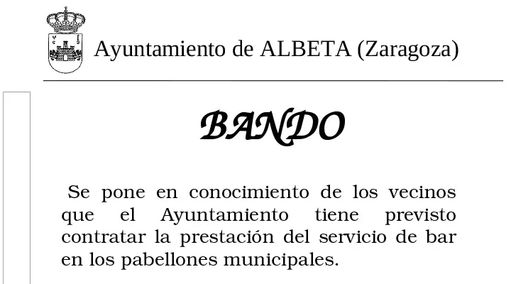 Servicio de bar Pabellones Municipales